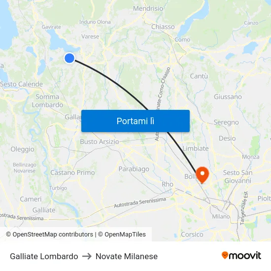 Galliate Lombardo to Novate Milanese map