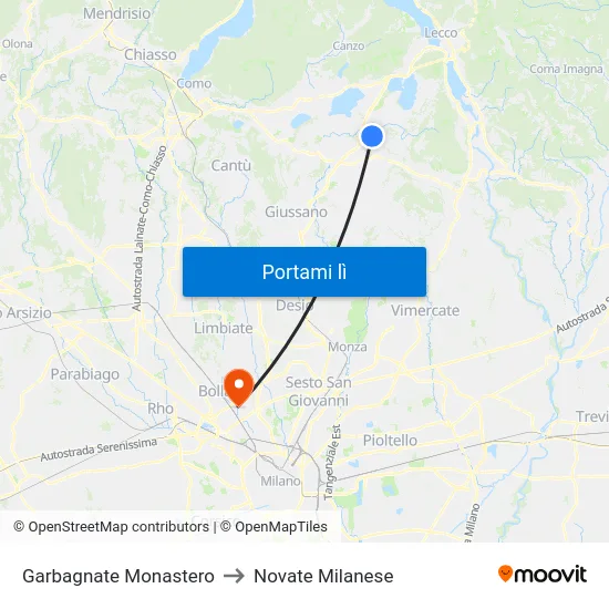 Garbagnate Monastero to Novate Milanese map