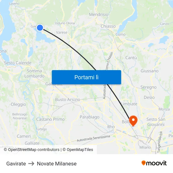 Gavirate to Novate Milanese map