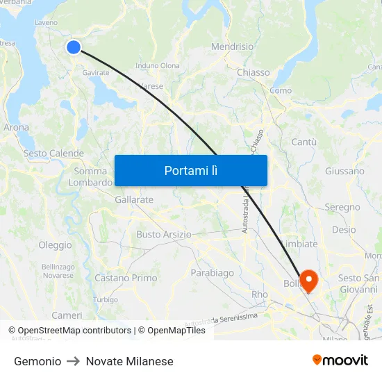 Gemonio to Novate Milanese map