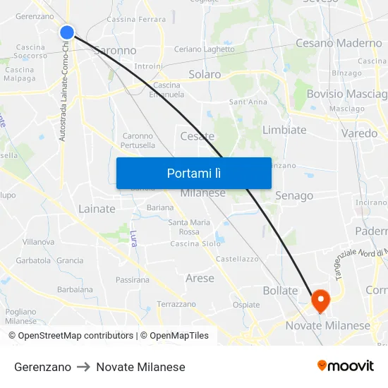 Gerenzano to Novate Milanese map