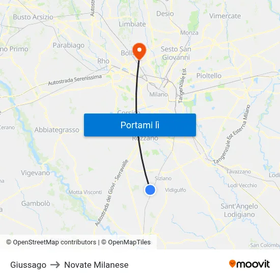 Giussago to Novate Milanese map