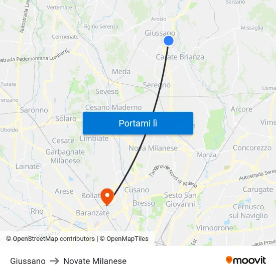 Giussano to Novate Milanese map