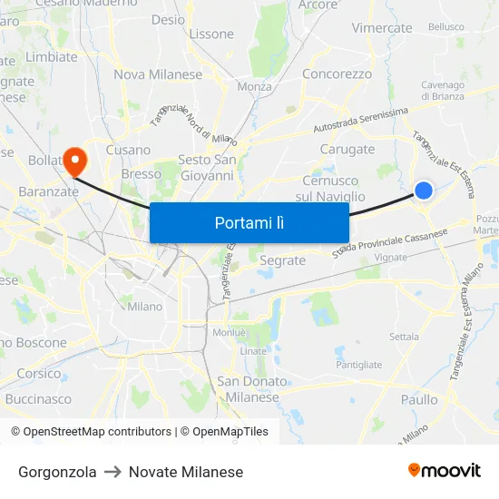 Gorgonzola to Novate Milanese map