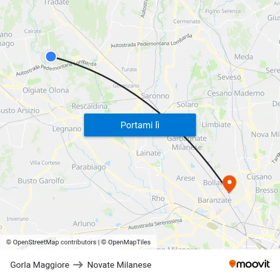 Gorla Maggiore to Novate Milanese map