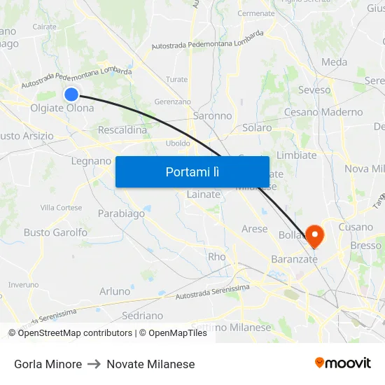 Gorla Minore to Novate Milanese map