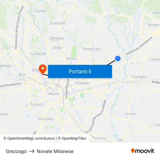 Grezzago to Novate Milanese map