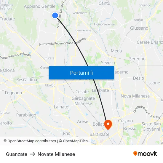 Guanzate to Novate Milanese map