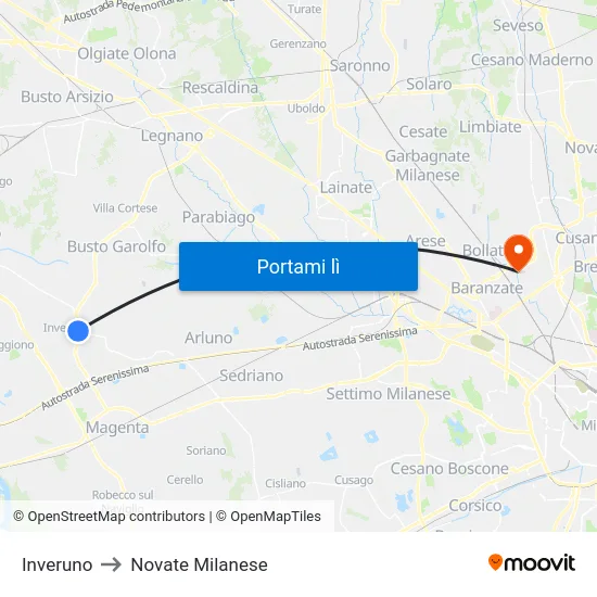 Inveruno to Novate Milanese map