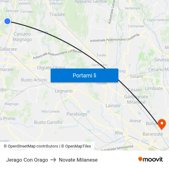 Jerago Con Orago to Novate Milanese map
