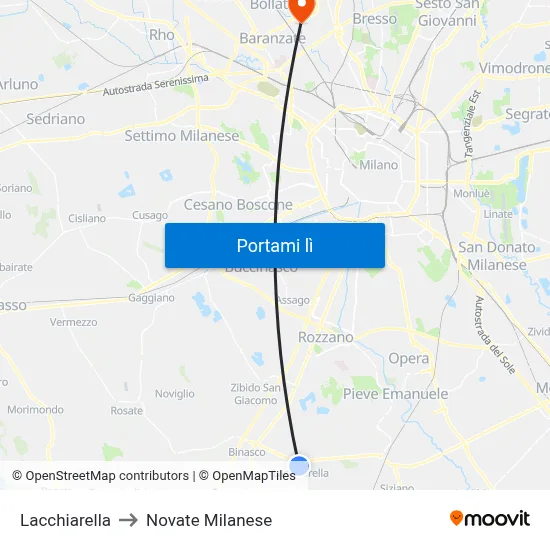 Lacchiarella to Novate Milanese map