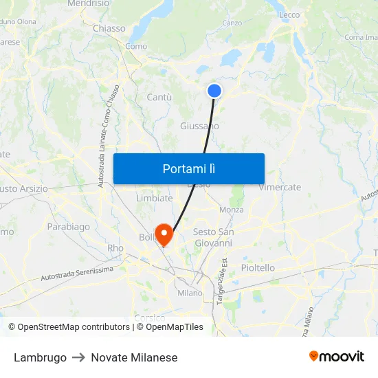 Lambrugo to Novate Milanese map