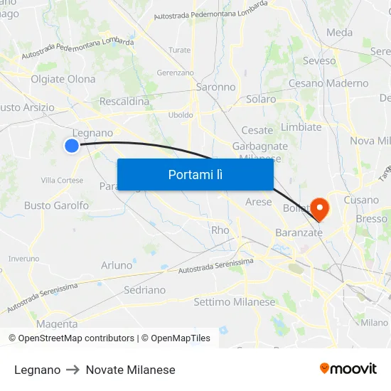 Legnano to Novate Milanese map