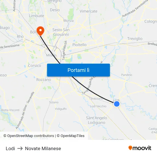 Lodi to Novate Milanese map