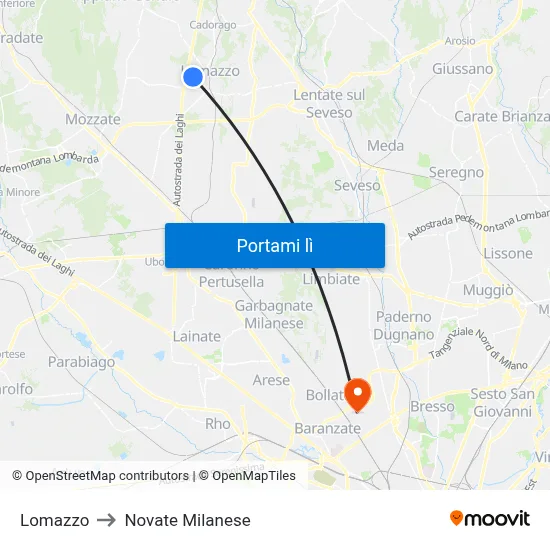 Lomazzo to Novate Milanese map