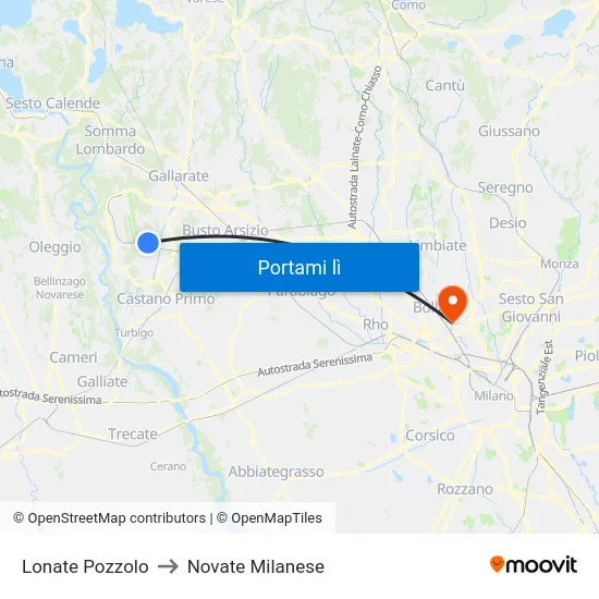 Lonate Pozzolo to Novate Milanese map