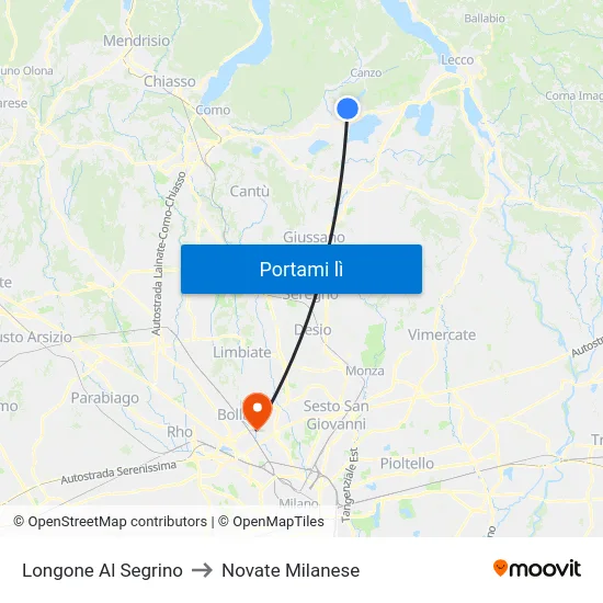 Longone Al Segrino to Novate Milanese map