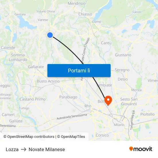 Lozza to Novate Milanese map