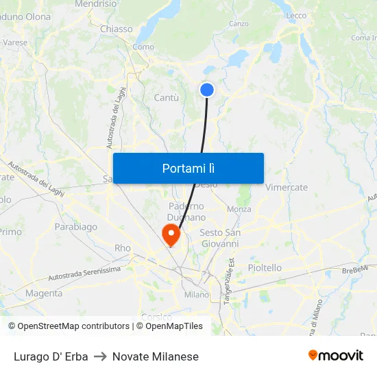Lurago D' Erba to Novate Milanese map