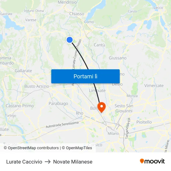 Lurate Caccivio to Novate Milanese map