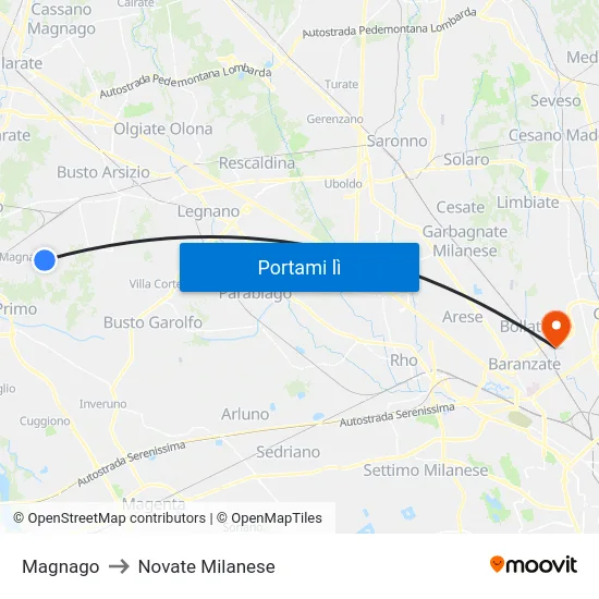 Magnago to Novate Milanese map