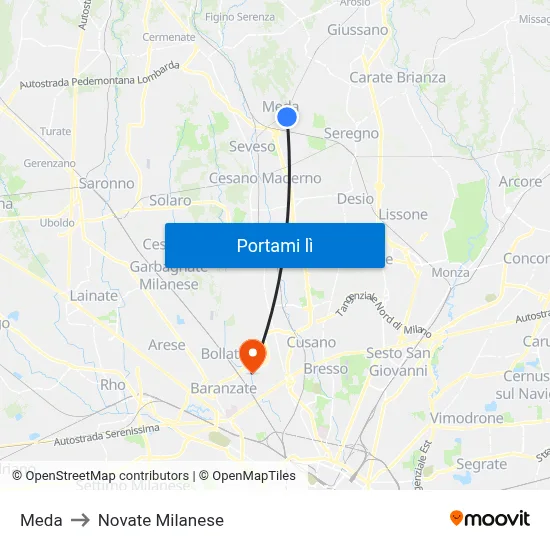Meda to Novate Milanese map