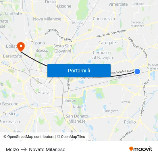 Melzo to Novate Milanese map