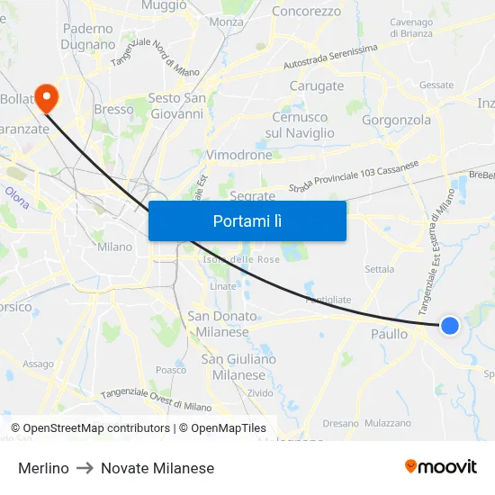 Merlino to Novate Milanese map
