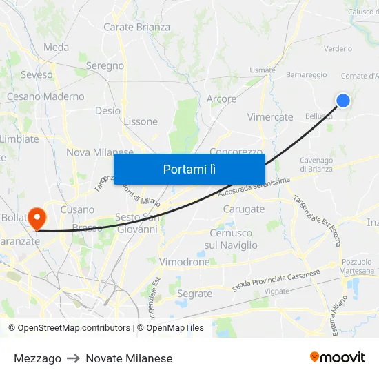 Mezzago to Novate Milanese map
