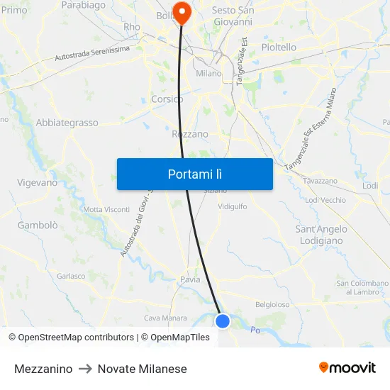 Mezzanino to Novate Milanese map