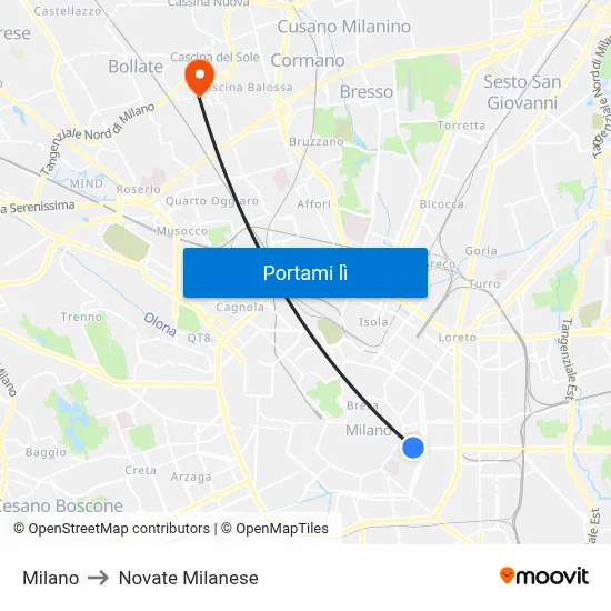 Milano to Novate Milanese map