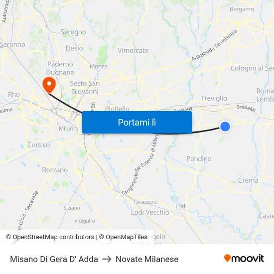 Misano Di Gera D' Adda to Novate Milanese map