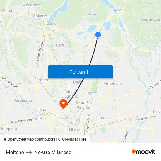 Molteno to Novate Milanese map