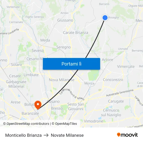 Monticello Brianza to Novate Milanese map