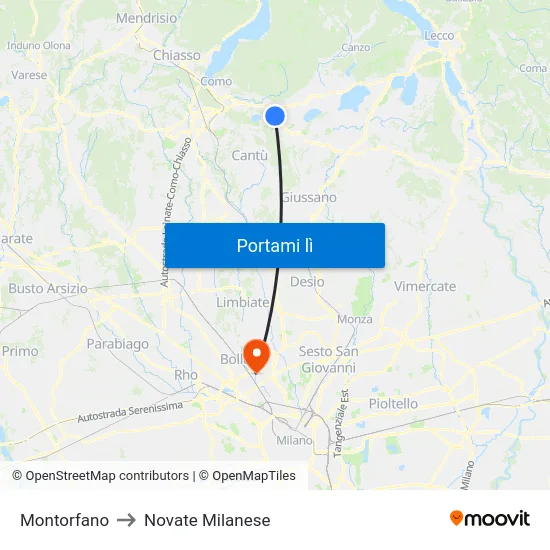 Montorfano to Novate Milanese map