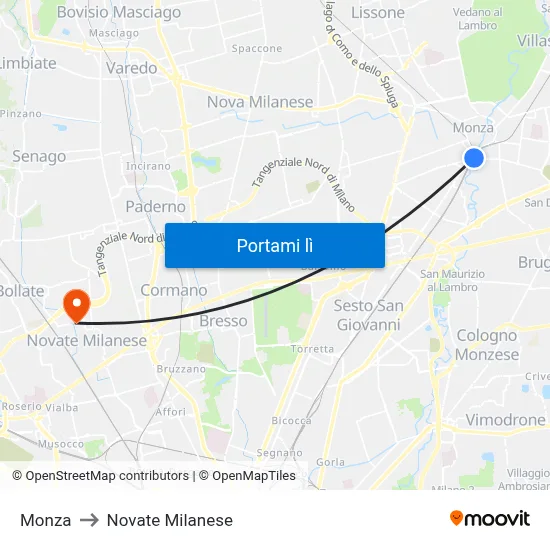 Monza to Novate Milanese map