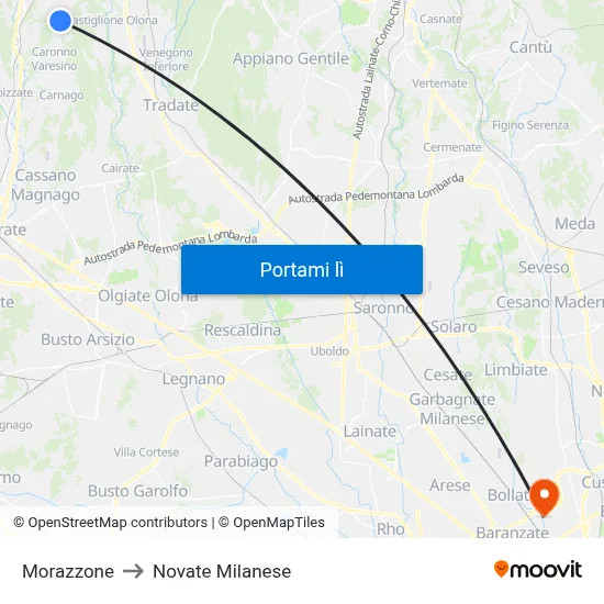 Morazzone to Novate Milanese map