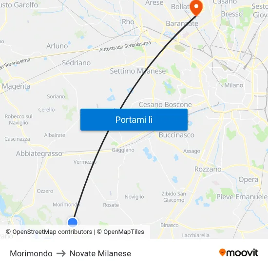 Morimondo to Novate Milanese map