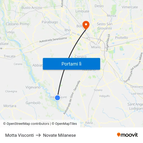 Motta Visconti to Novate Milanese map