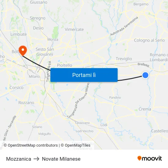 Mozzanica to Novate Milanese map