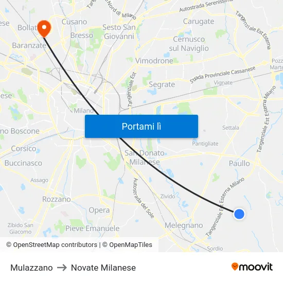 Mulazzano to Novate Milanese map