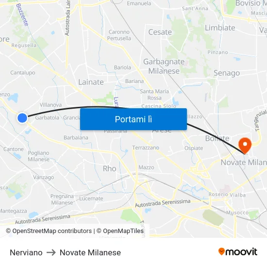 Nerviano to Novate Milanese map