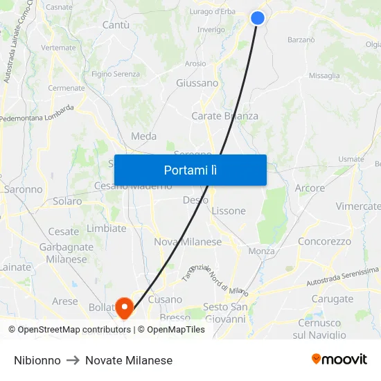 Nibionno to Novate Milanese map