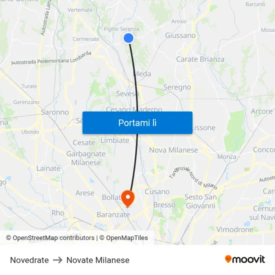 Novedrate to Novate Milanese map