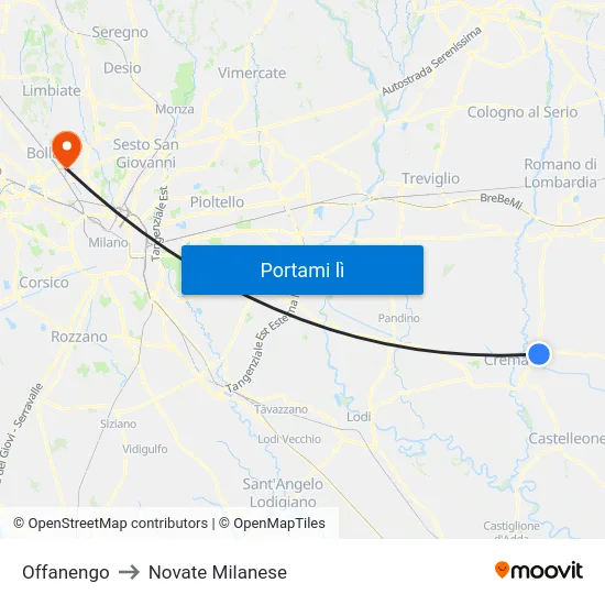 Offanengo to Novate Milanese map