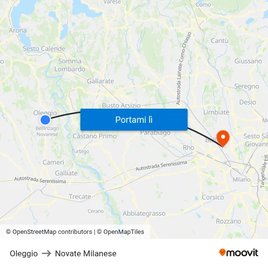 Oleggio to Novate Milanese map