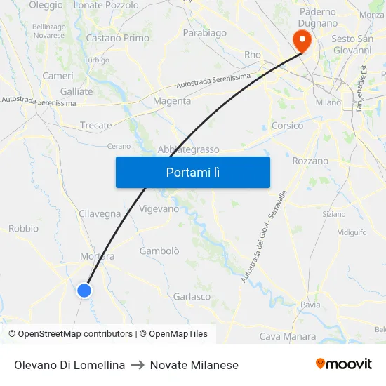 Olevano Di Lomellina to Novate Milanese map