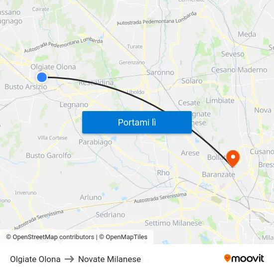 Olgiate Olona to Novate Milanese map
