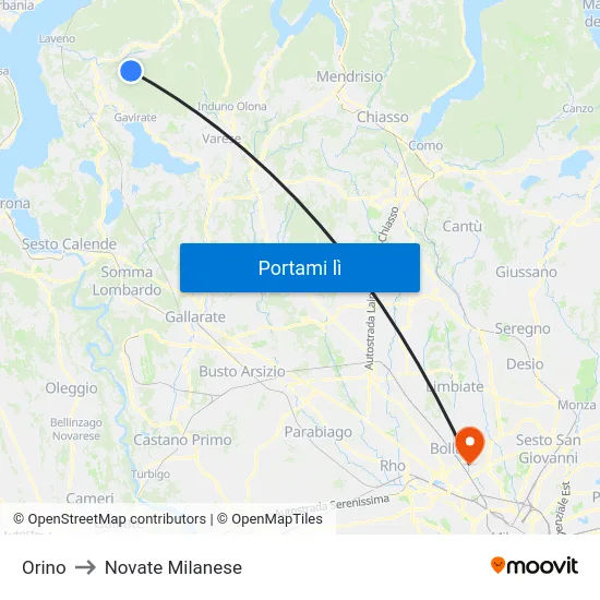 Orino to Novate Milanese map