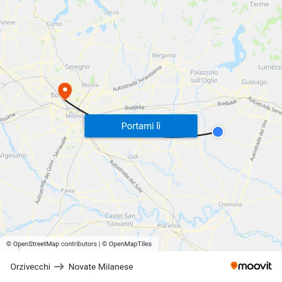 Orzivecchi to Novate Milanese map